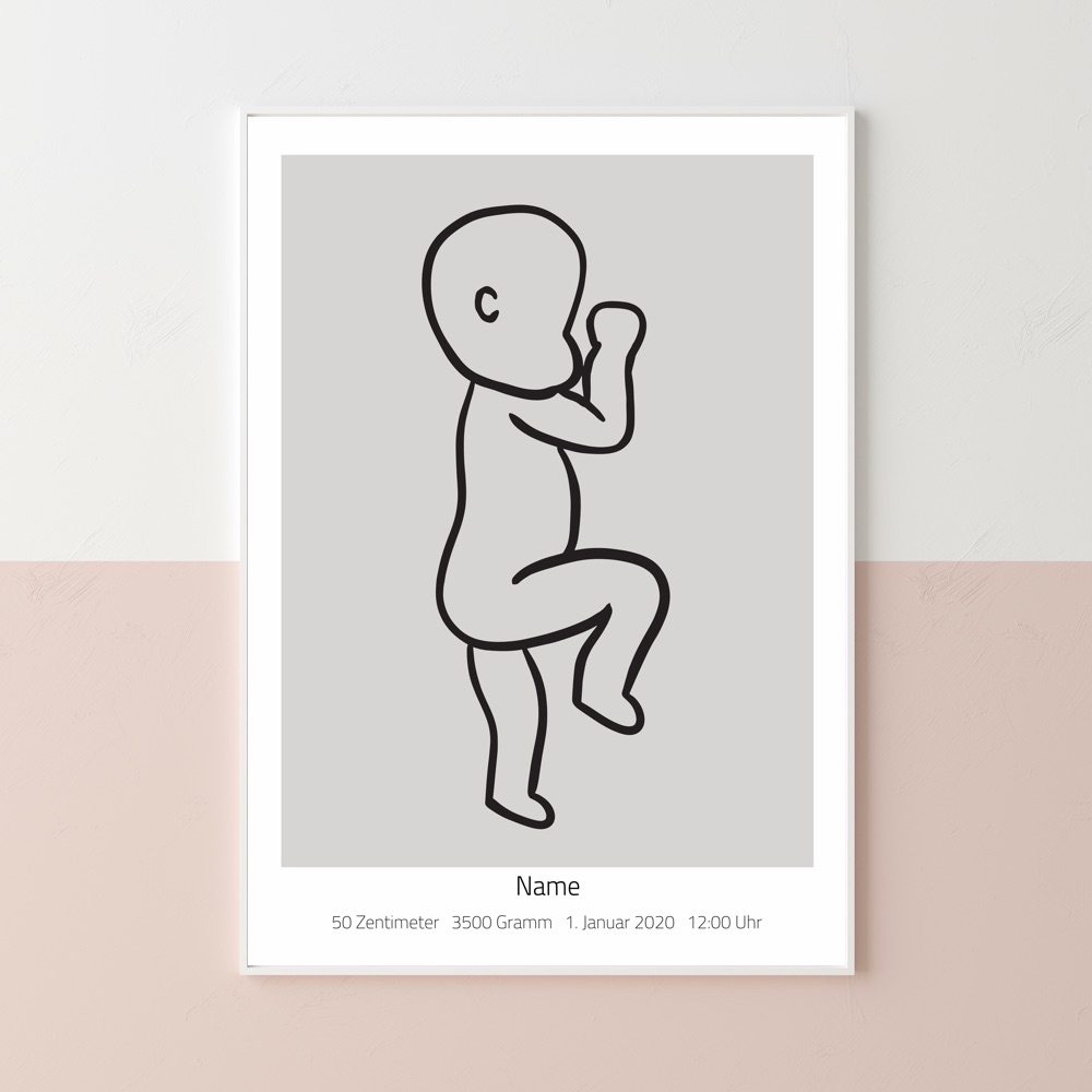 Geburtsposter Baby - Sketch #1 (Maßstab 1:1) - Grau|Rechts