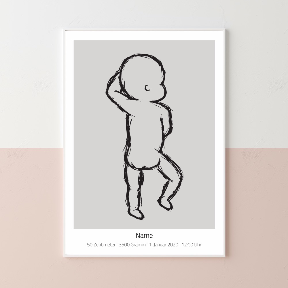 Geburtsposter Baby - Sketch #2 (Maßstab 1:1) - Grau|Rechts